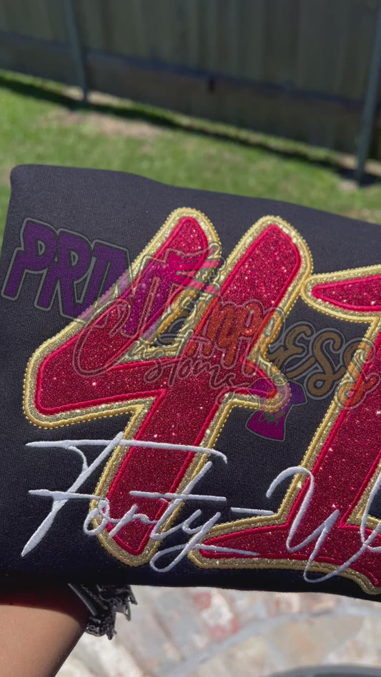 Embroidered Forty-Won Glitter Sweatshirt