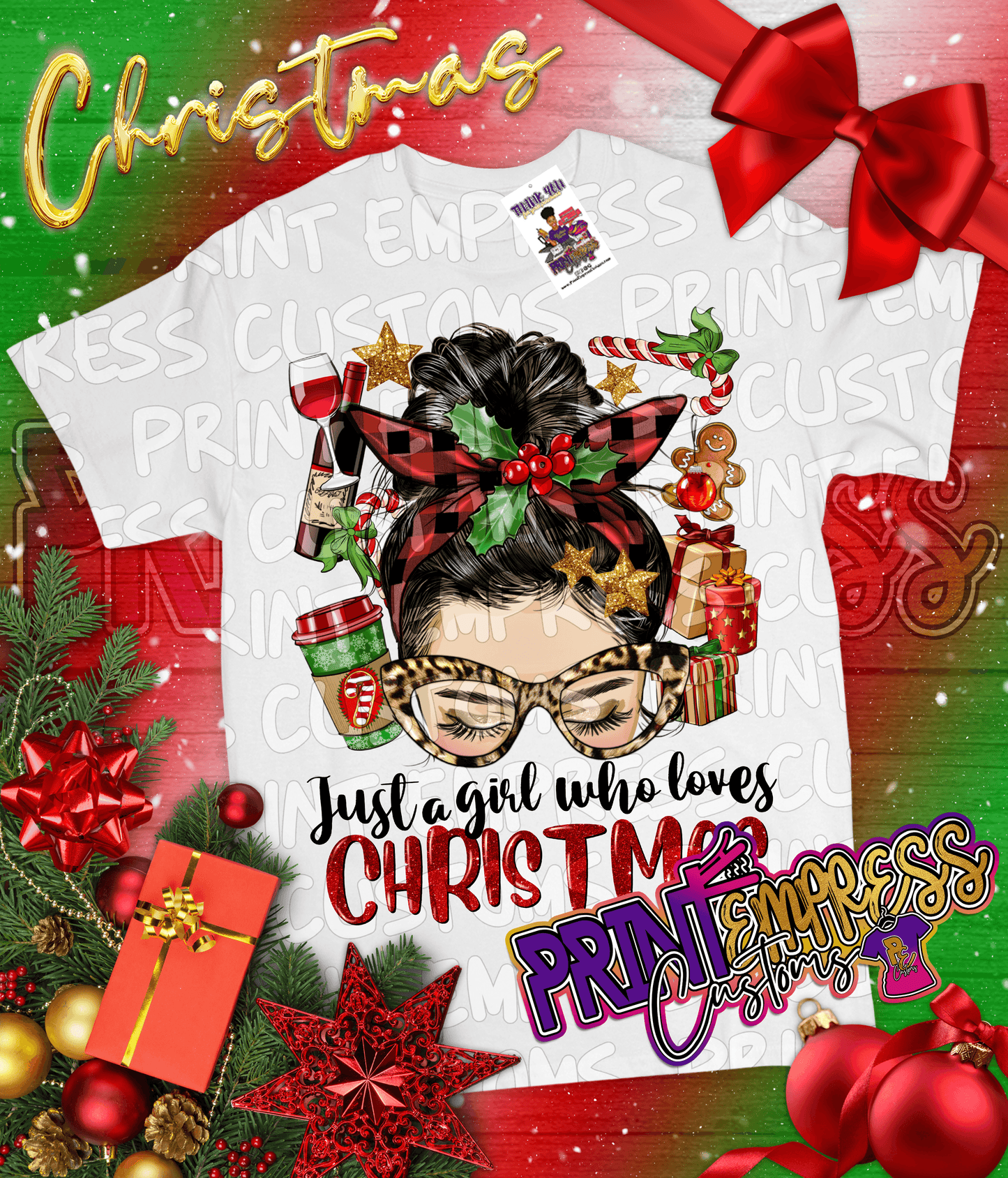 Christmas: Bun Christmas Girl (Light) Tee - PRINT EMPRESS CUSTOMS LLC