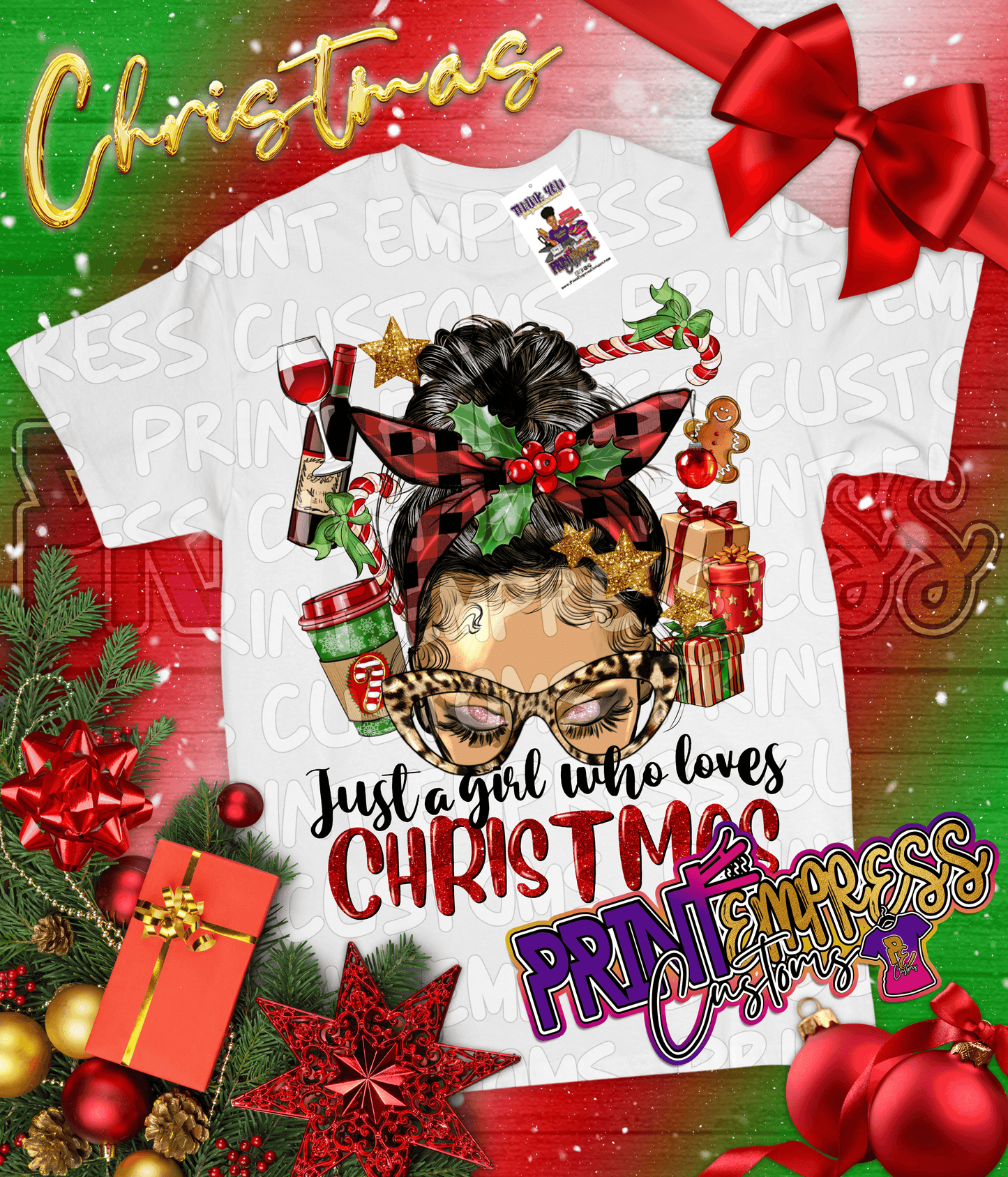 Christmas: Christmas Girl (Light Brown)Tee - PRINT EMPRESS CUSTOMS LLC