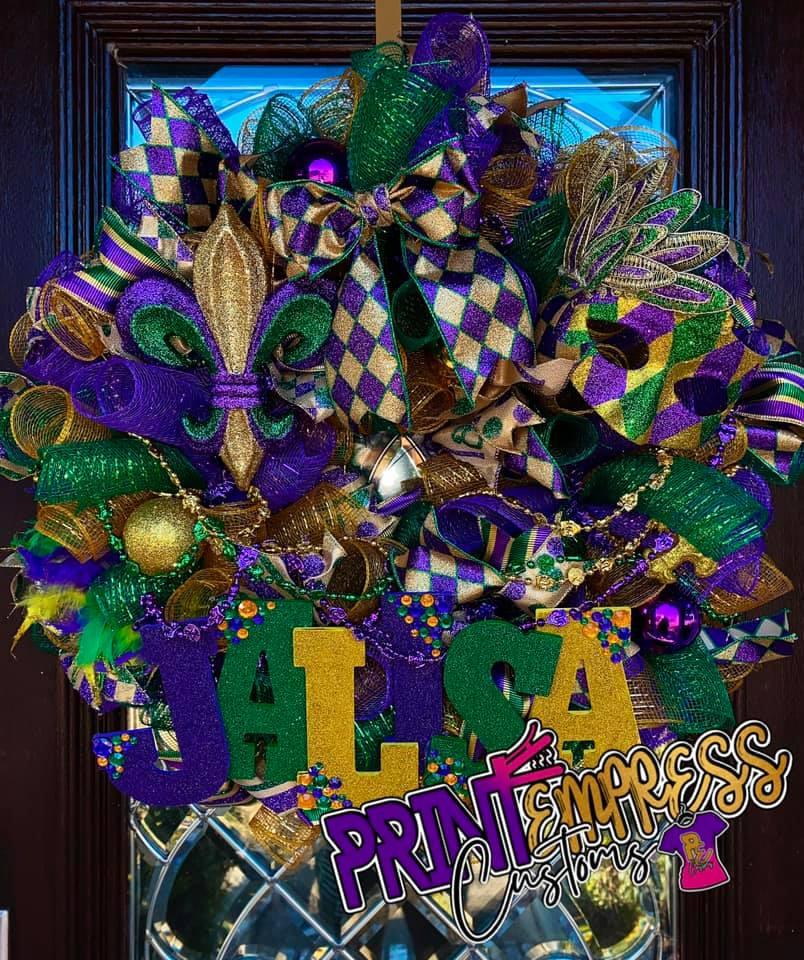 RESERVED: Custom Mardi Gras Themed Door Wreath - PRINT EMPRESS CUSTOMS LLC