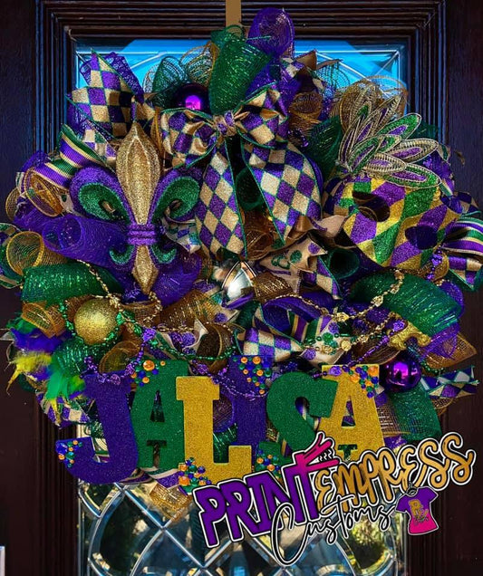 RESERVED: Custom Mardi Gras Themed Door Wreath - PRINT EMPRESS CUSTOMS LLC
