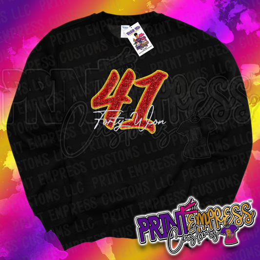 Embroidered Forty-Won Glitter Sweatshirt