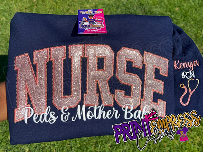 Embroidered Nurse Glitter Sweatshirt