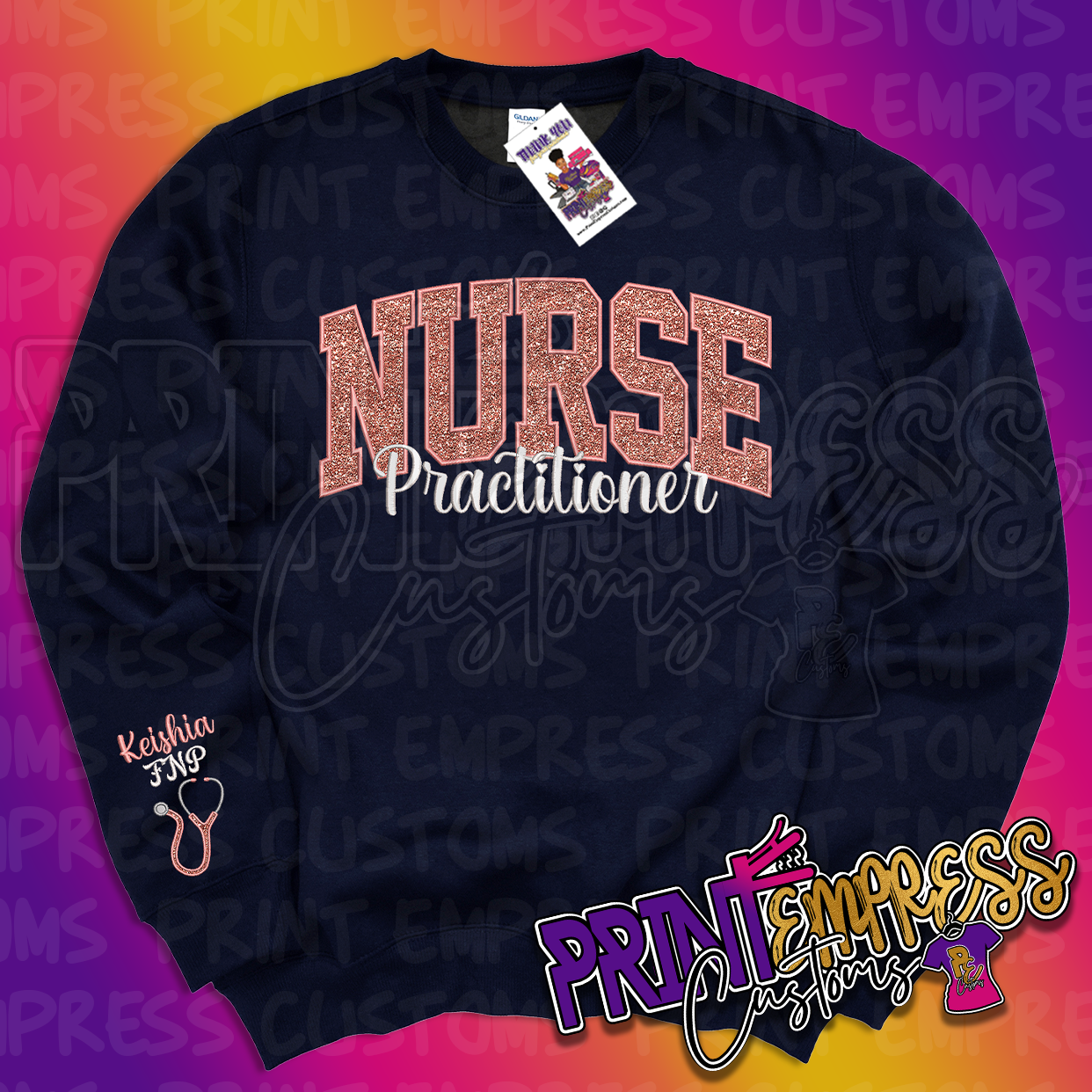 Embroidered Nurse Glitter Sweatshirt