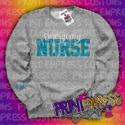 Embroidered Nurse Glitter Sweatshirt