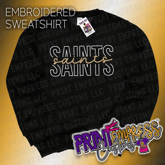Embroidered: Saints Split Sweatshirt - PRINT EMPRESS CUSTOMS LLC