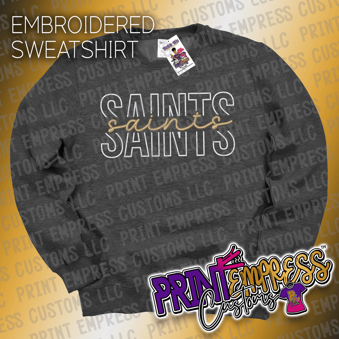 Embroidered: Saints Split Sweatshirt - PRINT EMPRESS CUSTOMS LLC