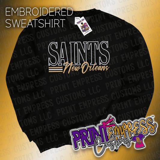 Embroidered: Saints Stripe Sweatshirt - PRINT EMPRESS CUSTOMS LLC