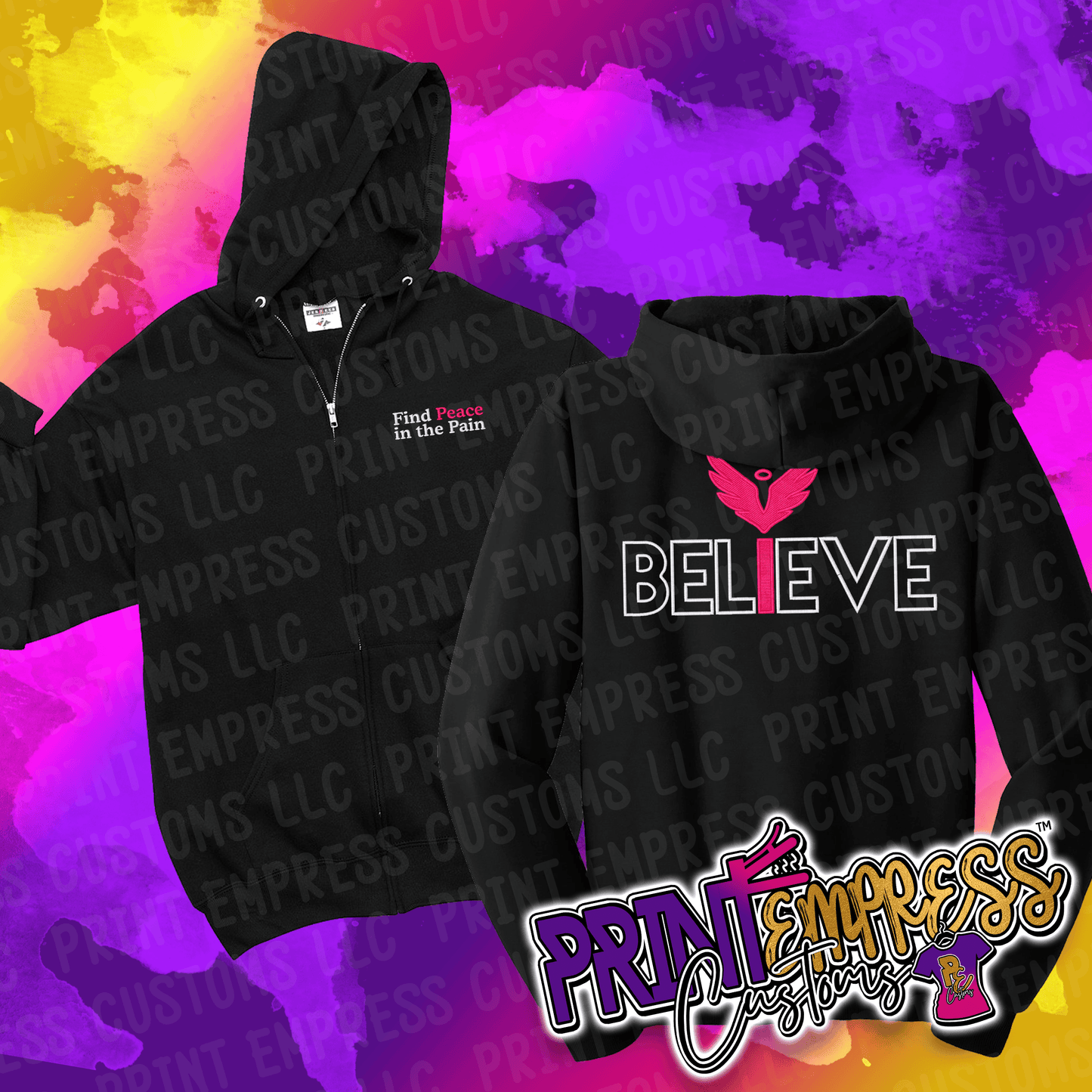 Embroidery: "BELIEVE" Zip Hoodie (Reserved) - PRINT EMPRESS CUSTOMS LLC