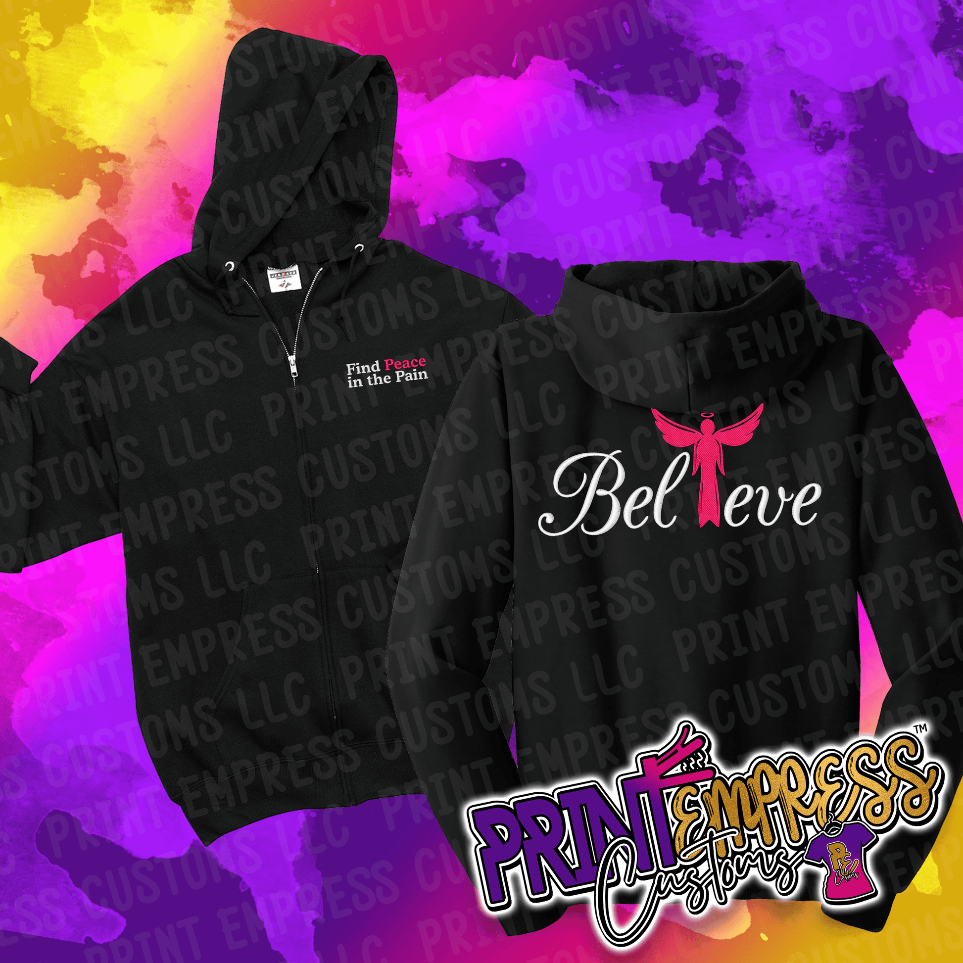 Embroidery: "BELIEVE" Zip Hoodie (Reserved) - PRINT EMPRESS CUSTOMS LLC