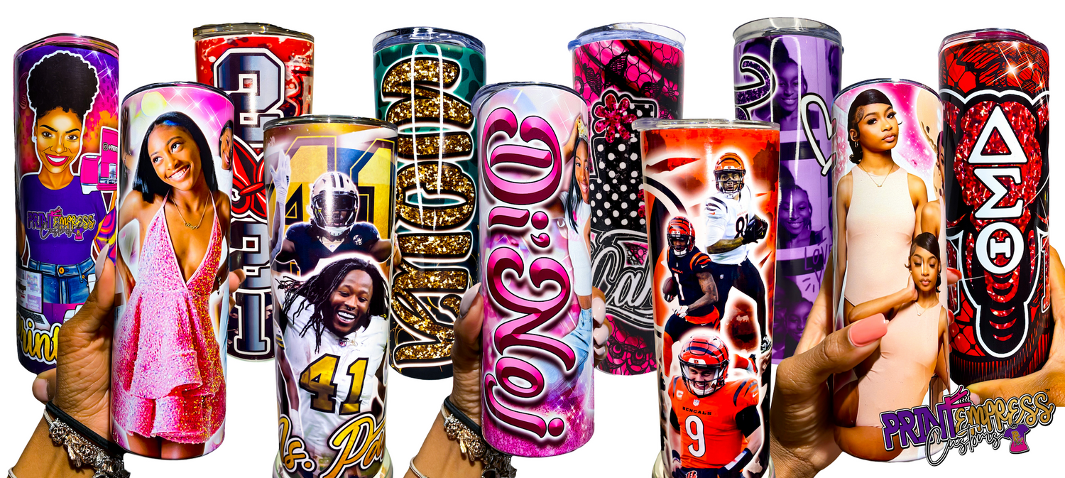 collage of tumblers from various customer orders