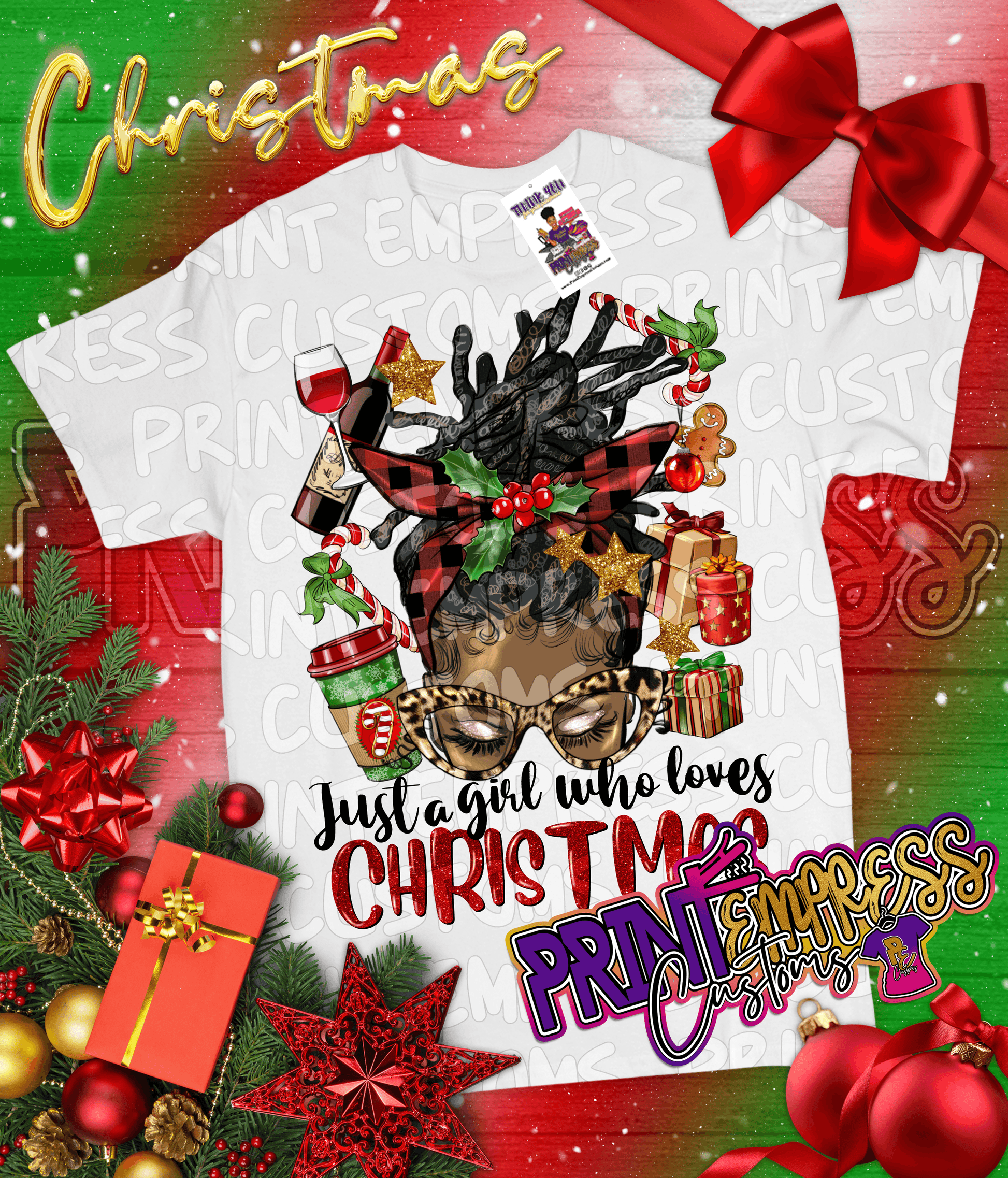 Christmas: Dread Christmas Girl (Brown) Tee - PRINT EMPRESS CUSTOMS LLC