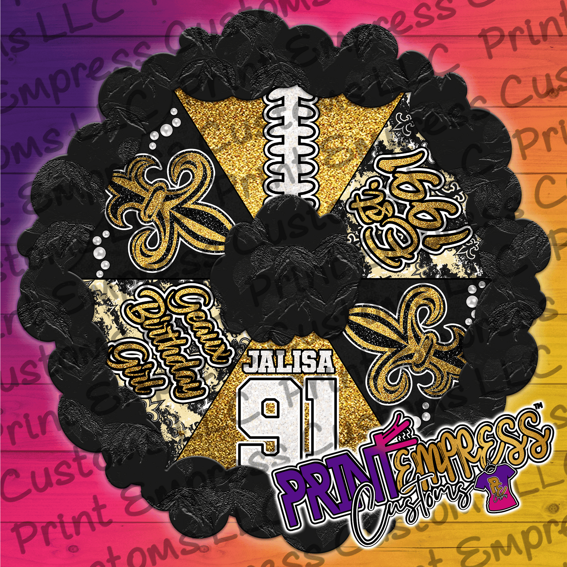 RESERVED: 14" Authentic Black and Gold Themed Second Line Umbrella - PRINT EMPRESS CUSTOMS LLC